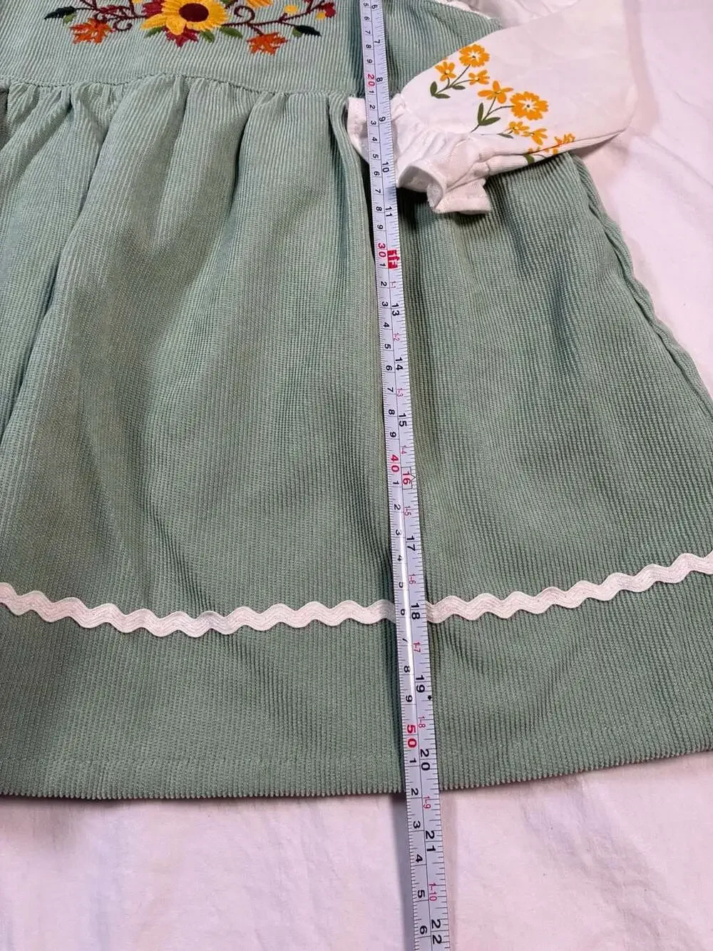 Babyhug Corduroy Sleeveless Frock and Floral Embroidered T-Shirt Set